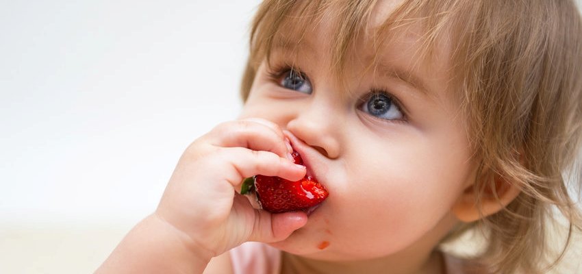 Criana comendo um morango