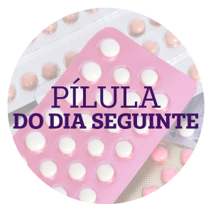 Imagem com plulas no fundo e texto escrito "Pilula do dia seguinte"