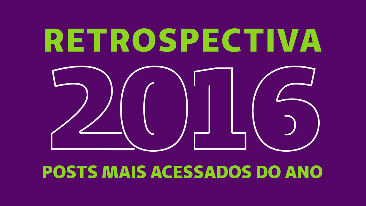 Fundo roxo com o texto "Retrospectiva 2016 posts mais acessados do ano"