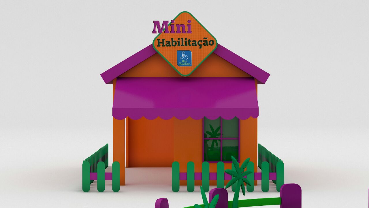 Casinha de animao em 3D com o texto "Mini Habilitao"
