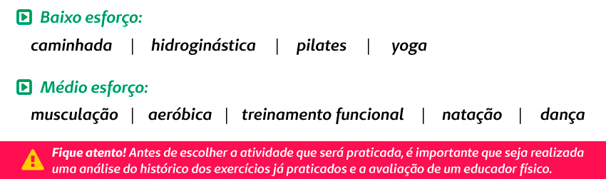 Lista de atividades de baixo e mdio esforo para praticar durante a gestao