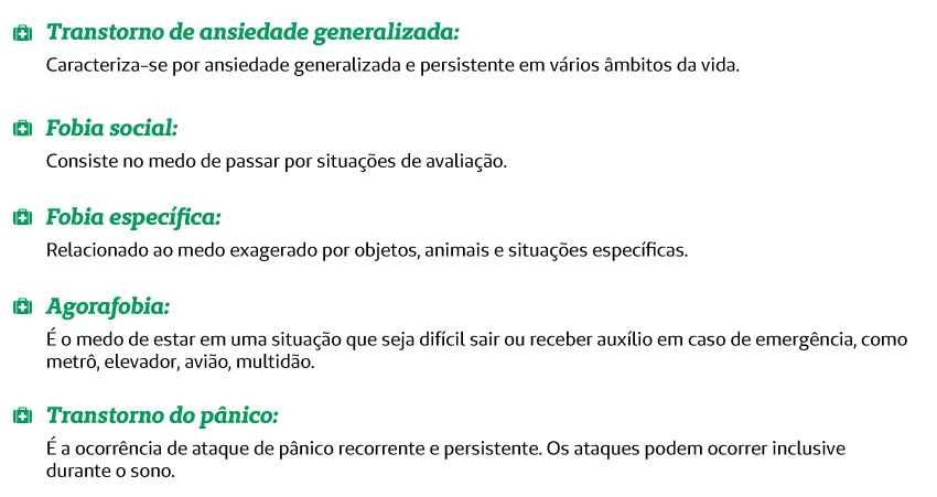 Lista dos tipos de transtornos de ansiedade