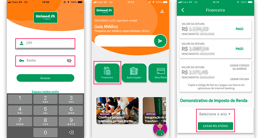 Passo a passo para retirar o Demonstrativo de Imposto de Renda pelo App Cliente Unimed Fortaleza