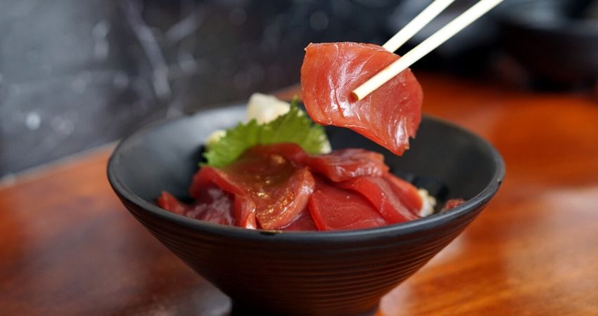 Prato japonês com atum alimento com alto teor de vitamina D