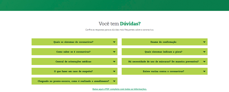 Interface do hotsite coronavrus da Unimed Fortaleza