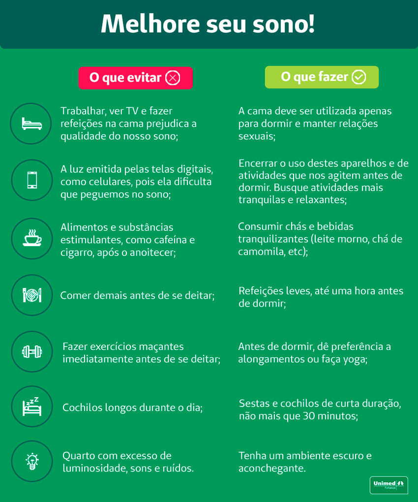 Tabela com dicas de como melhorar o seu sono, elemento importante para manter sua sade mental durante a pandemia do coronavrus