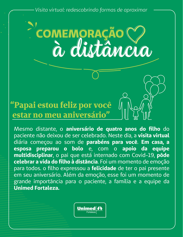 Card de Comemoração à Distância do projeto Visitas Virtuais no Hospital Unimed
