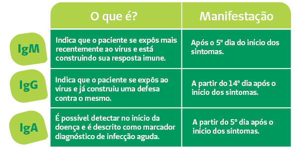 tabela explicando a diferena entre IgA, IgM e IgG