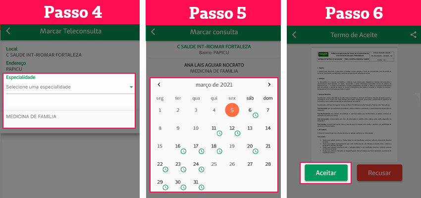 Print das telas com passo a passo para teleconsulta