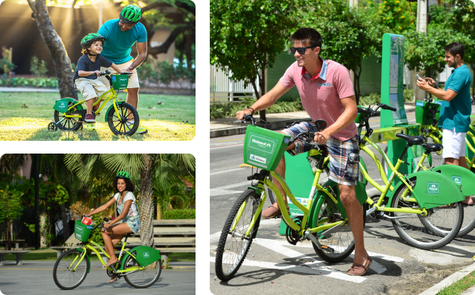 Pessoas usando as bicicletas compartilhadas