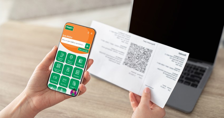 Pessoa pagando fatura no app Cliente Unimed Fortaleza
