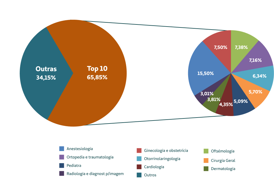 Percentual da produo mdica por especialidade