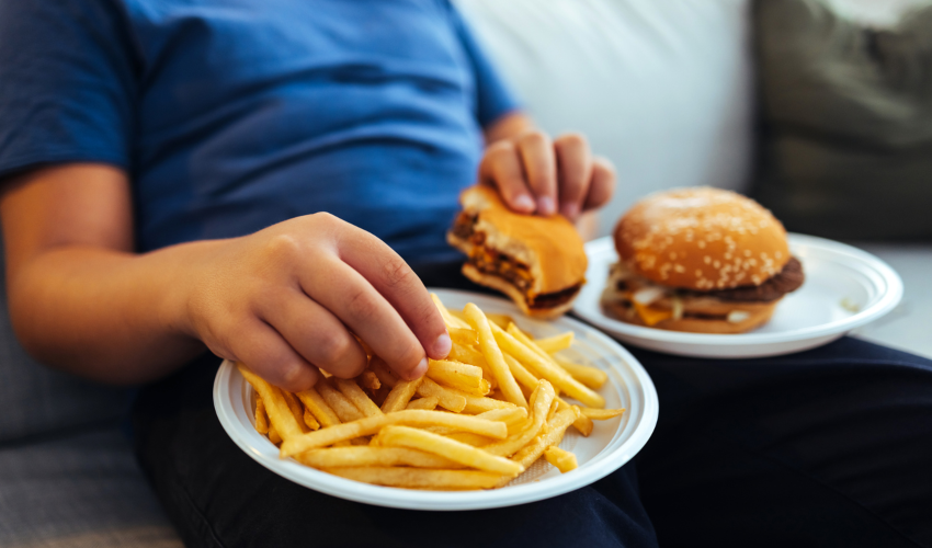 Criança comendo fast food