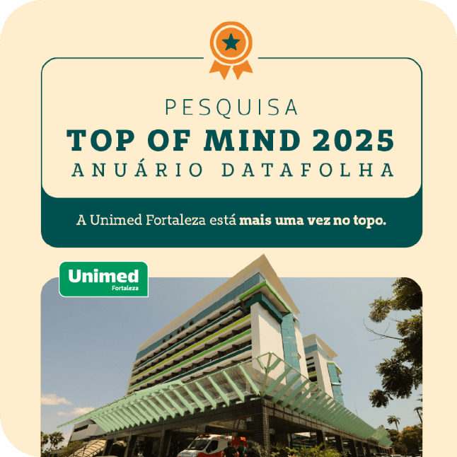 Unimed vista de baixo com um texto acima